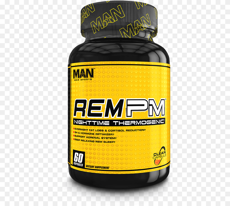 Man Sports Rem Pm Night Time Thermogenic Amp Sleep Aid Man Sport Rem Pm Nighttime Thermogenic 60 Capsules, Bottle, Can, Tin Free Png