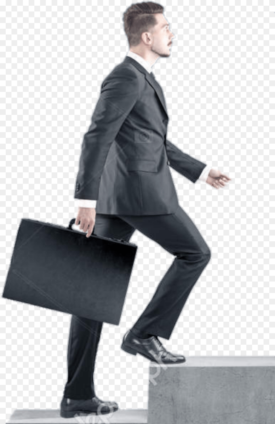 Man Staircase Climbingstairs Businessman Climbing Steps To Career Growth, Suit, Formal Wear, Clothing, Bag Free Png Download