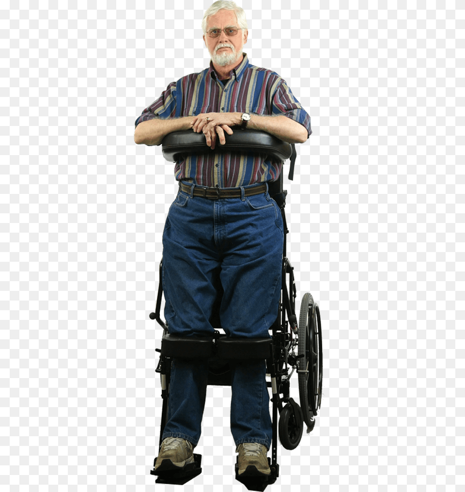 Man Standing In Superstand Wheelchair Wheelchair Standing, Furniture, Adult, Person, Chair Png Image