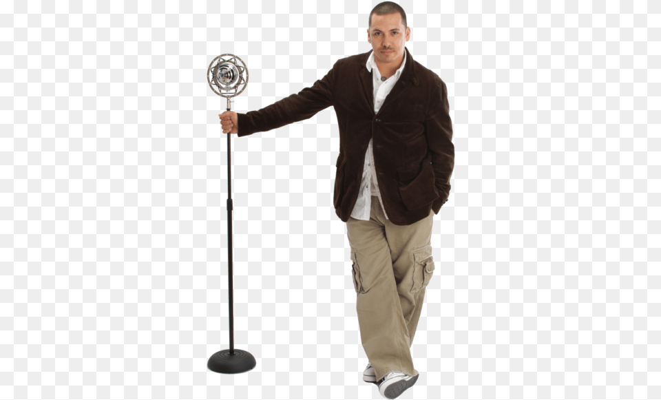 Man Standing With Microphone Official Psds Man Microphone, Clothing, Coat, Electrical Device, Sleeve Free Transparent Png