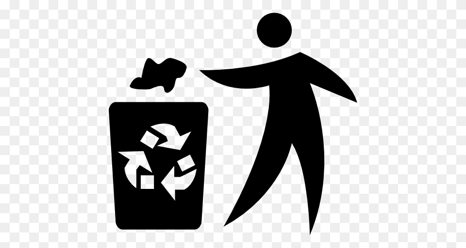 Man Throwing Paper In Recycle Container, Recycling Symbol, Symbol, Stencil Free Png Download