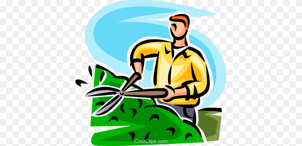 Man Trimming A Hedge Royalty Vector Clip Art Illustration, Outdoors, Garden, Gardening, Nature Free Transparent Png