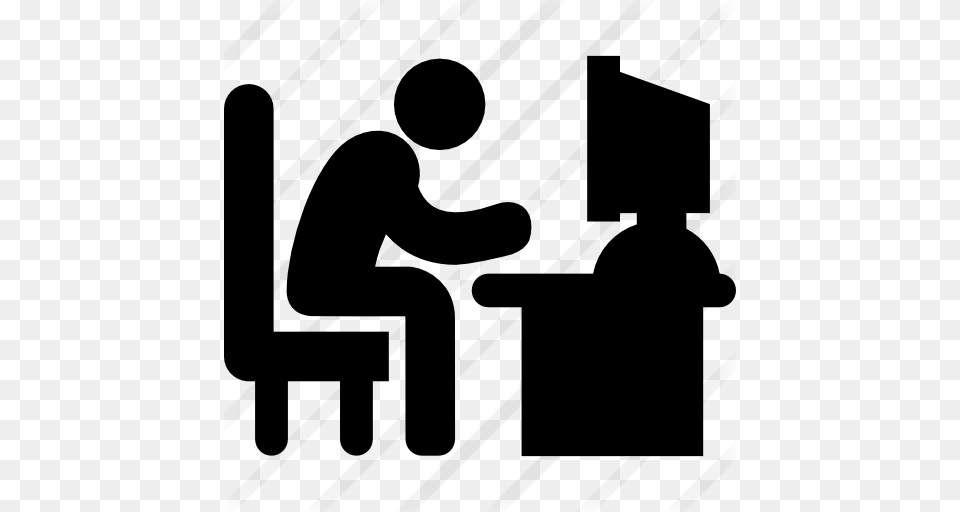 Man Typing On Computer Desk, Gray Png