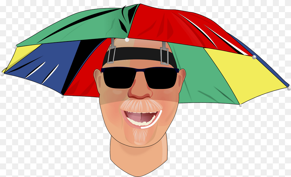 Man Under A Rainbow Umbrella Hat Clipart, Accessories, Sunglasses, Canopy, Person Png Image