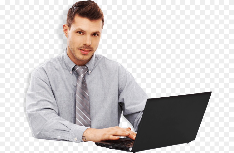 Man Using Laptop Smiling Businessperson, Accessories, Shirt, Pc, Formal Wear Free Png