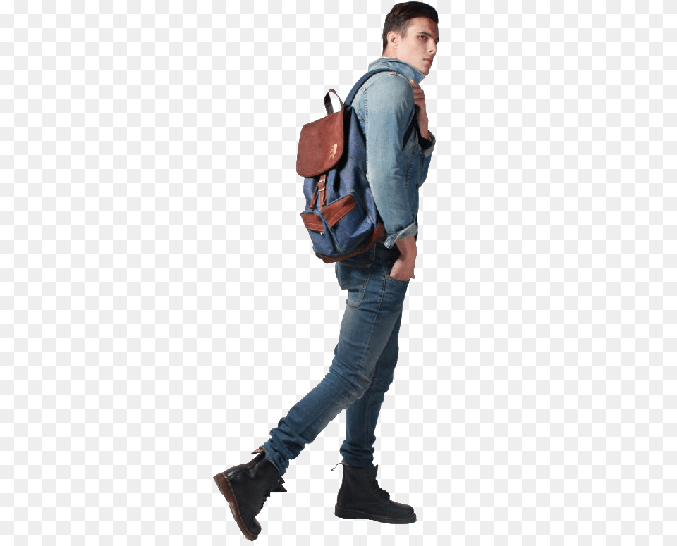 Man Walking 3 People Student Walking, Bag, Clothing, Pants, Teen Png Image