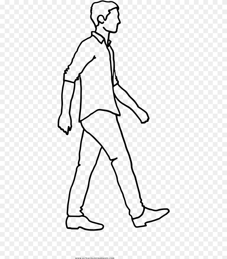 Man Walking Coloring, Gray Png Image