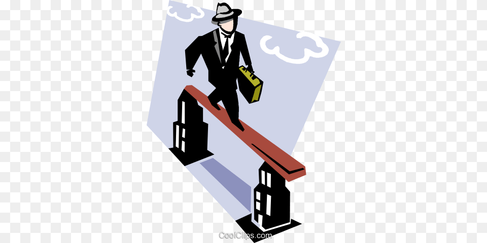 Man Walking On Balance Beam Royalty Vector Clip Art, Adult, Male, Person, Bag Png