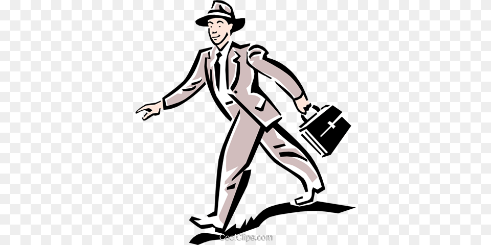 Man Walking To Work Royalty Free Vector Clip Art Illustration, Suit, Bag, Clothing, Formal Wear Png