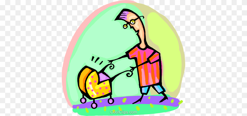 Man Walking With Baby Carriage Royalty Vector Clip Art, Plant, Grass, Cleaning, Person Free Png Download