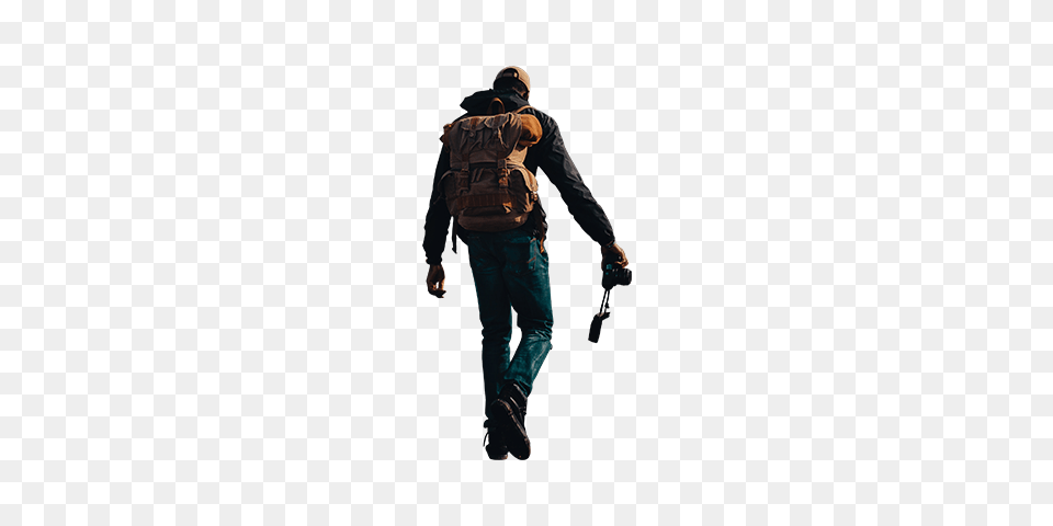 Man Walking With Camera Backpack Architecture People, Coat, Pants, Bag, Clothing Png Image