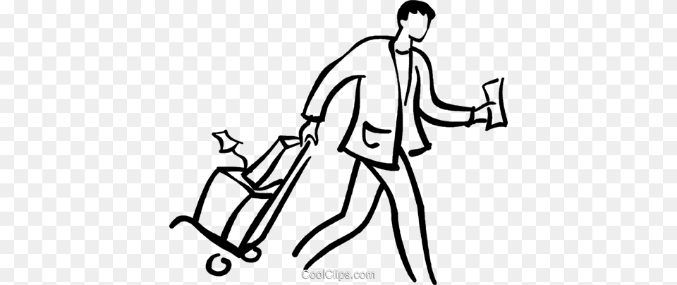 Man Walking With Luggage Royalty Vector Clip Art Man Walking Drawing Line, Cleaning, Person, Face, Head Free Png Download