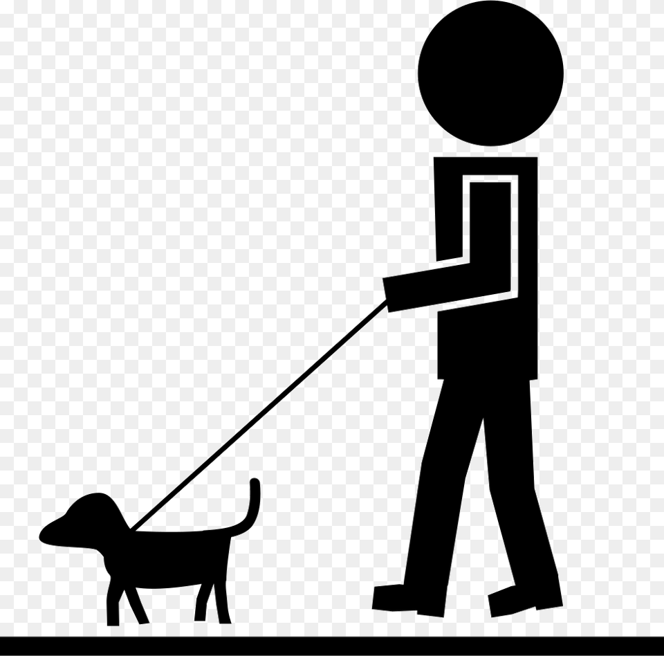 Man Walking With Pet Dog And A Cord Walking And Talking Icon, Person, Silhouette, Animal, Canine Png Image
