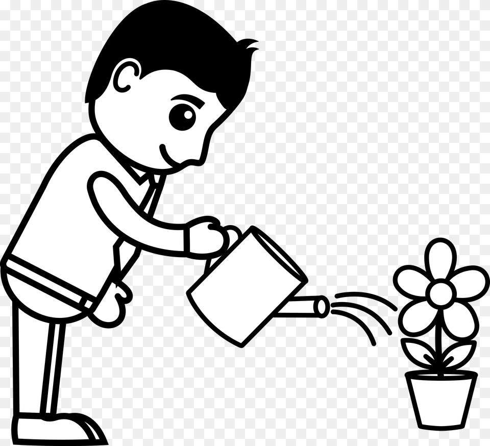 Man Watering Flower Plants Watering The Plants Drawing, Stencil, Animal, Bear, Cleaning Png
