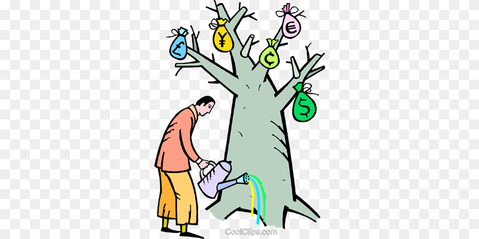 Man Watering The Money Tree Royalty Vector Clip Art, Adult, Female, Person, Woman Png Image