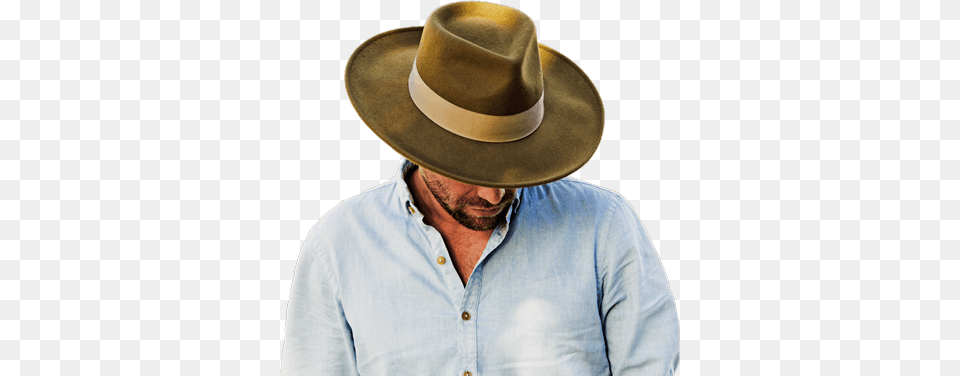 Man Wearing A Brown Hat And White Shirt With His Head Hat, Clothing, Sun Hat, Adult, Male Free Transparent Png
