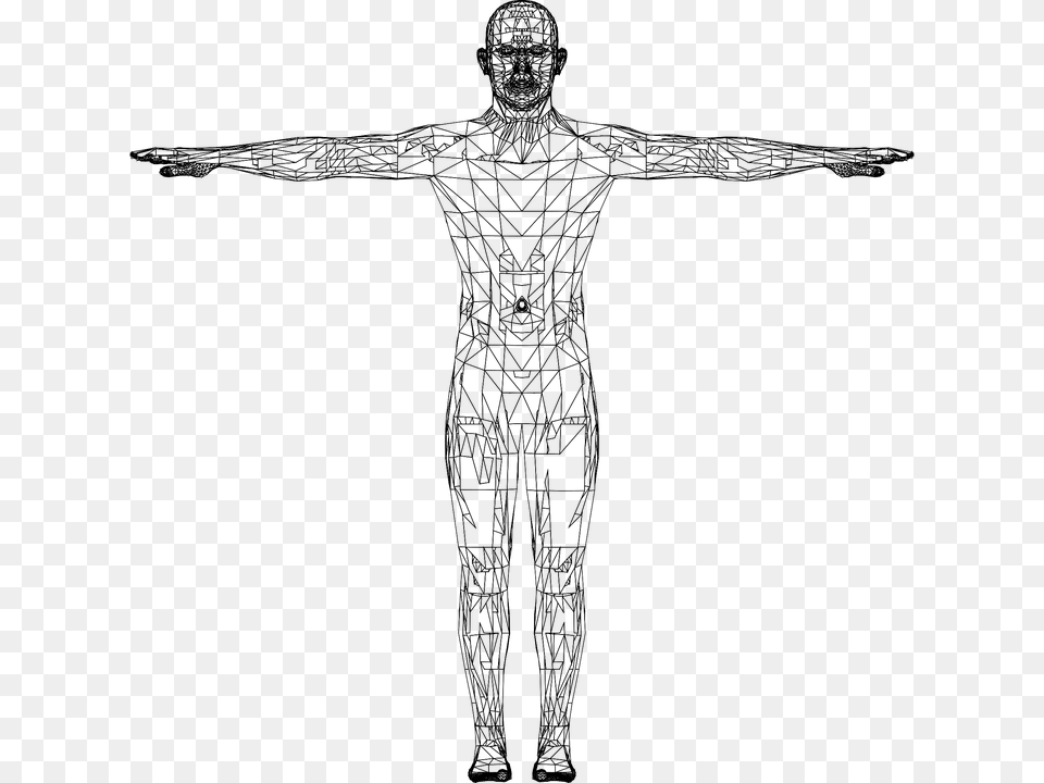 Man Wireframe Low Poly Polygons Triangles Male Human Figure Human Body Icon, Gray Free Transparent Png