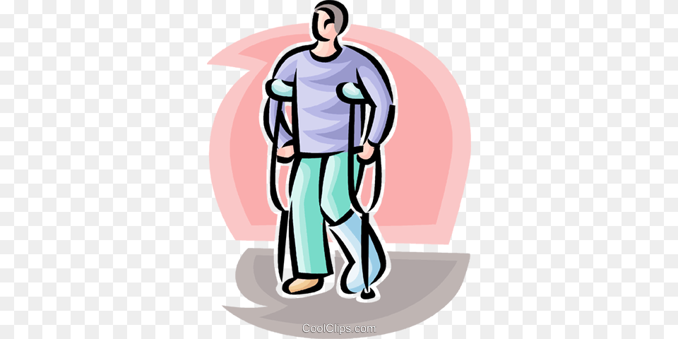Man With A Broken Leg And Crutches Royalty Vector Clip Art, Walking, Person, Pants, Clothing Free Png Download