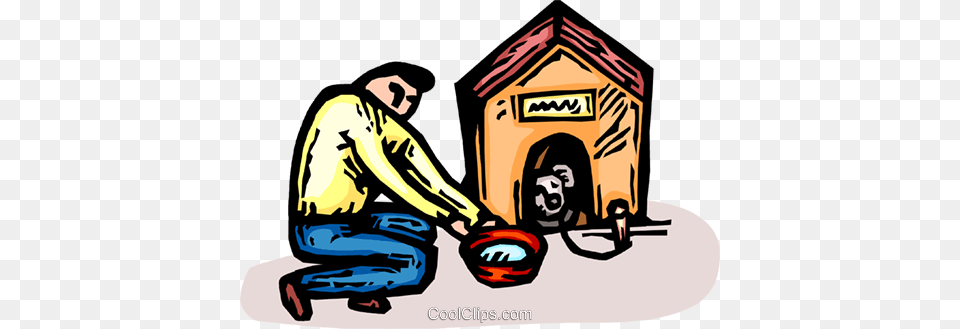 Man With A Dog And A Doghouse Royalty Vector Clip Art, Dog House, Person Png Image