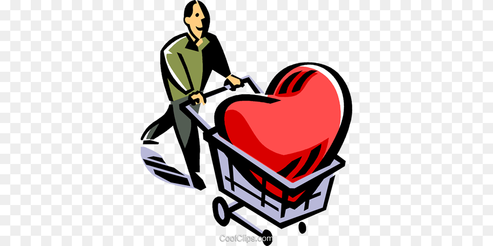 Man With A Heart In A Shopping Cart Royalty Vector Clip Art, Plant, Tool, Lawn Mower, Lawn Free Png