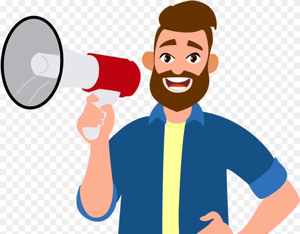 Man With A Megaphone Flat Illustration Icon Vector Cartoon Hand On Hip, Face, Head, Person, Angry Free Png Download