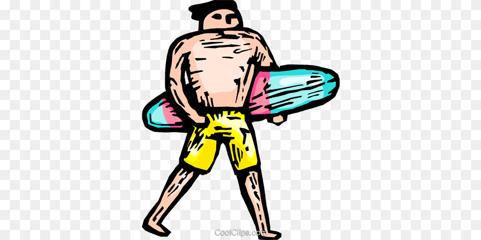 Man With A Surfboard Royalty Vector Clip Art Illustration, Adult, Male, Person, Clothing Free Transparent Png