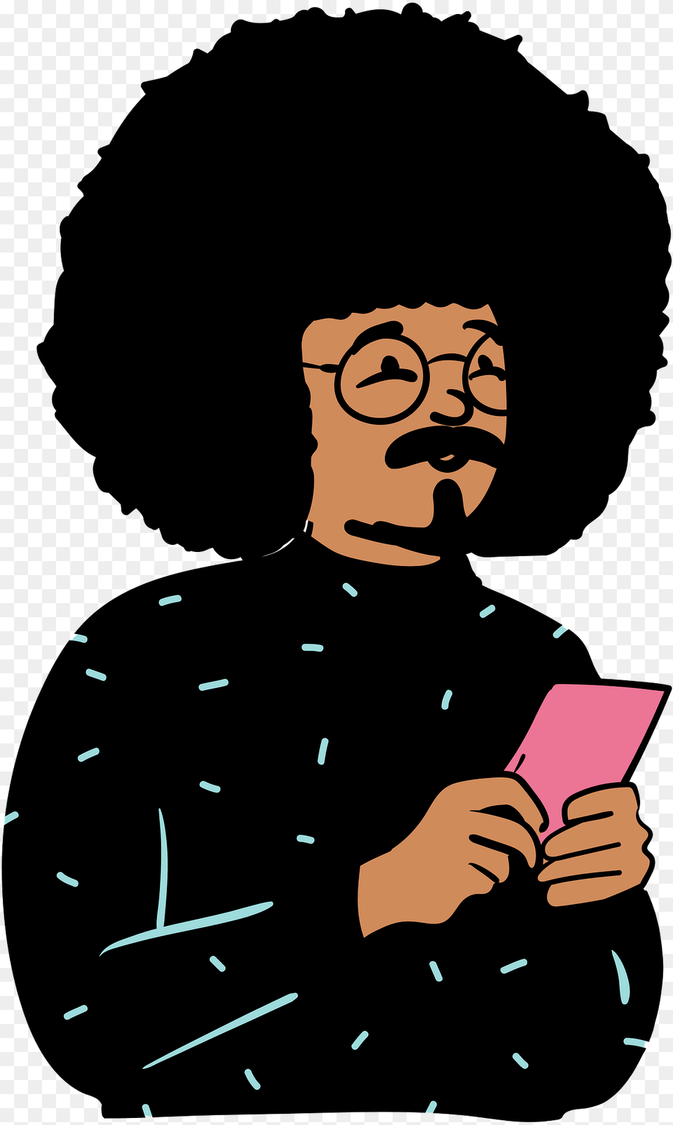 Man With Afro Reading Paper Clipart, Person, Face, Head, Electronics Png