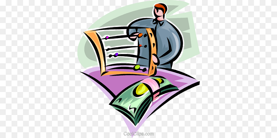 Man With An Abacus And Dollar Bills Royalty Free Vector Clip Art, Book, Publication, Person, People Png Image