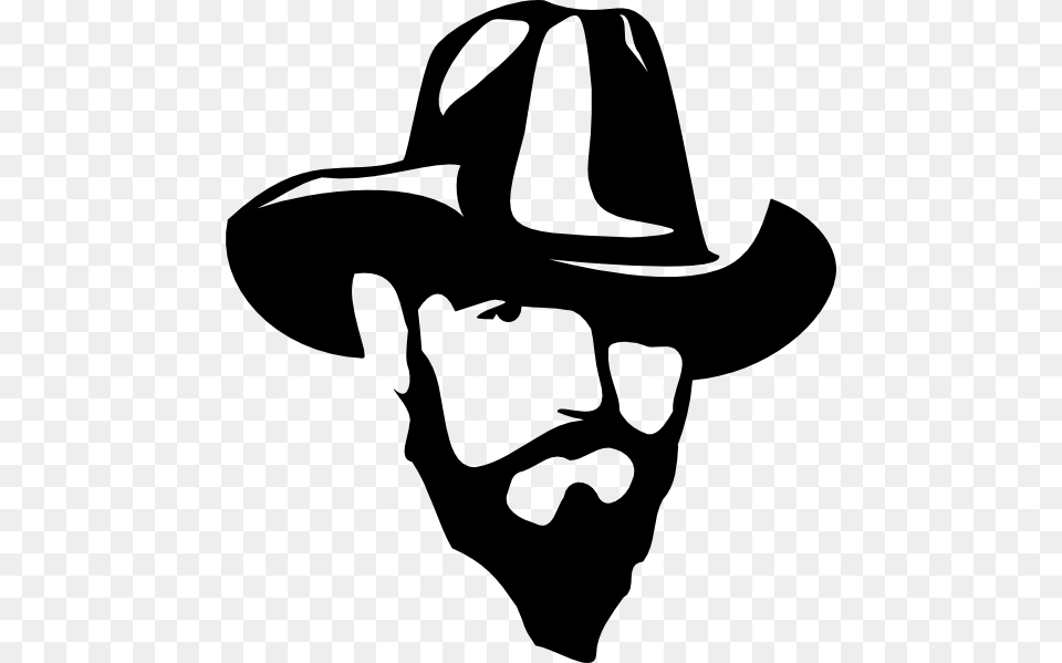Man With Beard And Baseball Hat Clipart Image Freeuse Clipart Cowboy Head Silhouette, Clothing, Stencil, Cowboy Hat, Animal Free Png