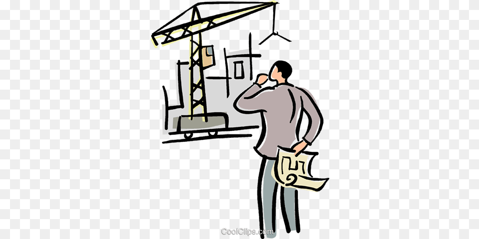 Man With Blueprints Royalty Free Vector Clip Art Illustration, Construction, Construction Crane, Adult, Male Png Image