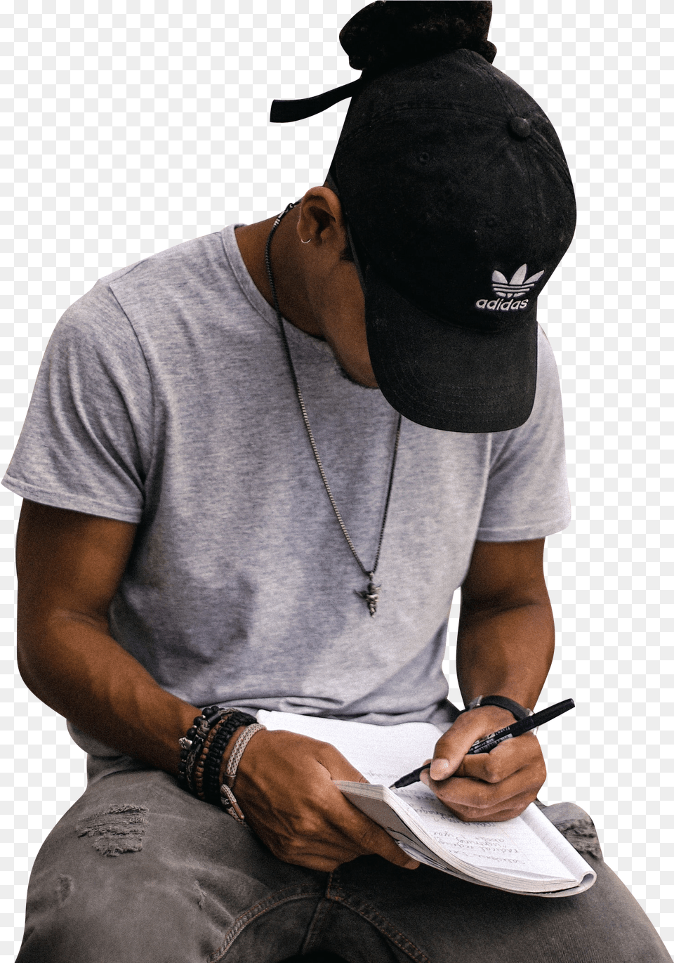 Man With Cap Writing In Notebook, Hat, Baseball Cap, Clothing, Male Free Transparent Png