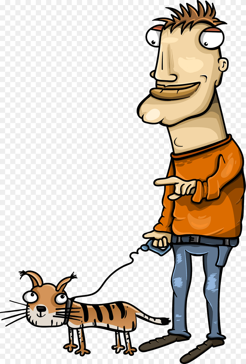 Man With Cat On A Walk Clipart, Person, Book, Comics, Publication Png