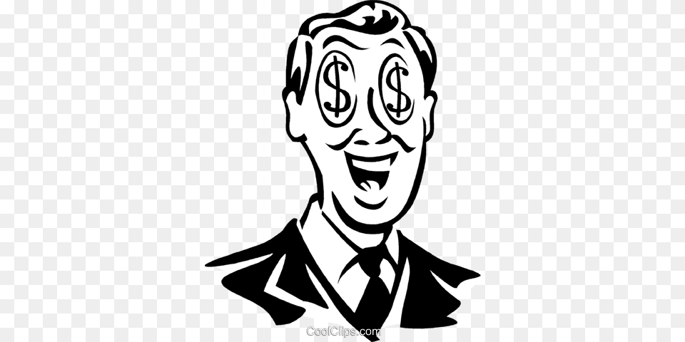 Man With Dollar Sign Eyes Royalty Vector Clip Art, Stencil, Adult, Male, Person Free Png Download