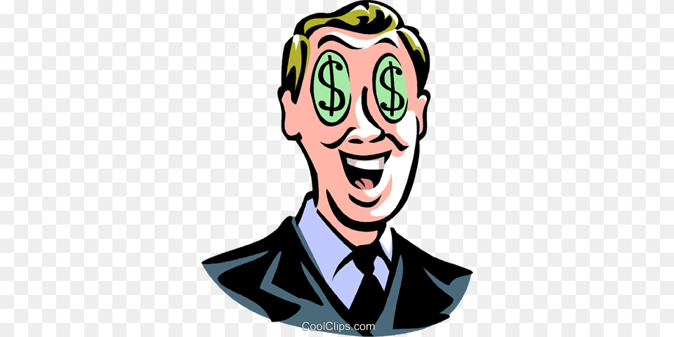 Man With Dollar Sign Eyes Royalty Vector Clip Person With Dollar Signs In Their Eyes, Accessories, Male, Tie, Formal Wear Png Image