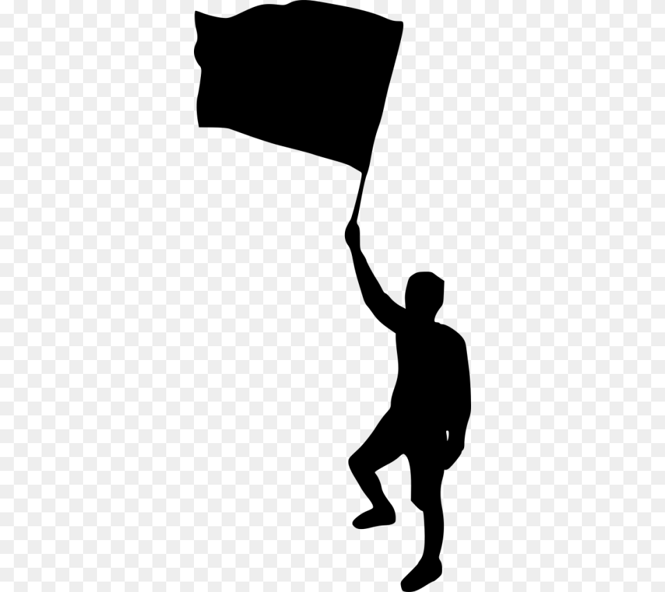 Man With Flag Silhouette, Gray Png