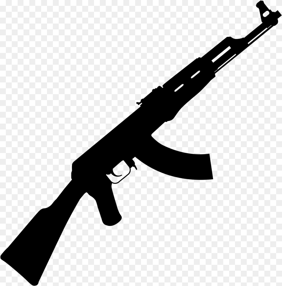 Man With Gun Ak 47, Gray Free Png