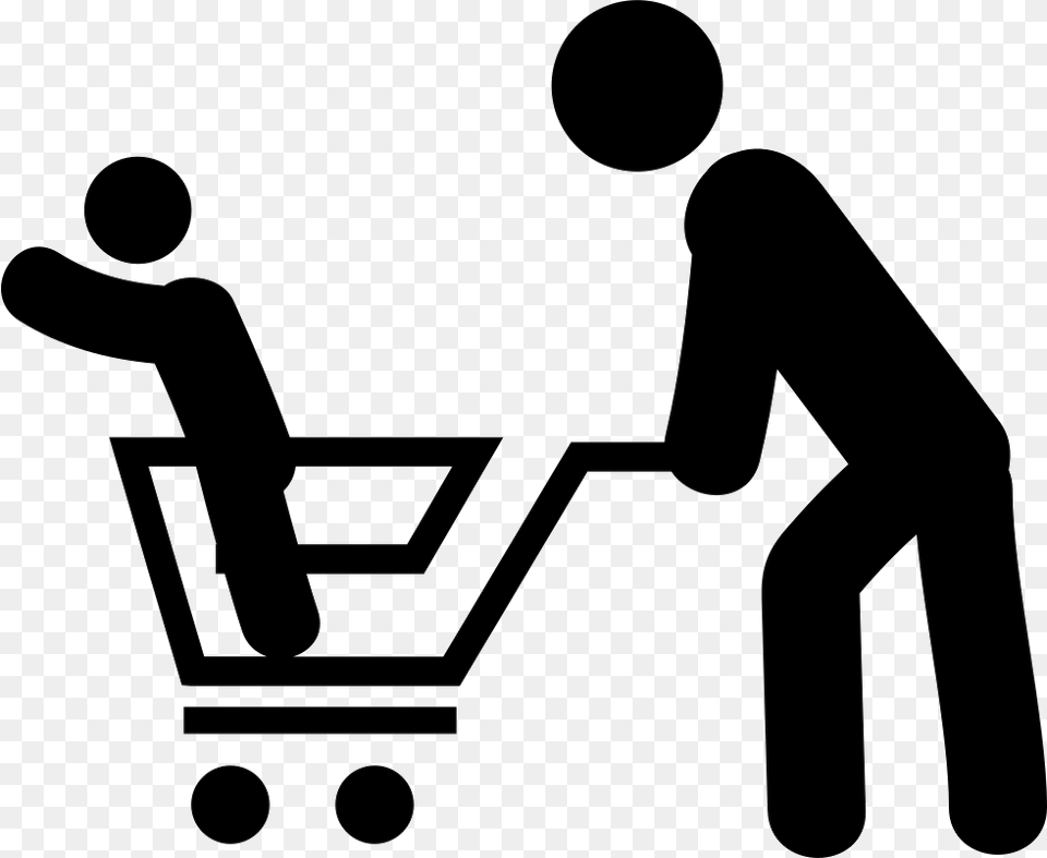 Man With His Son In A Shopping Cart Woman Pushing Shopping Cart, Stencil, Smoke Pipe Png