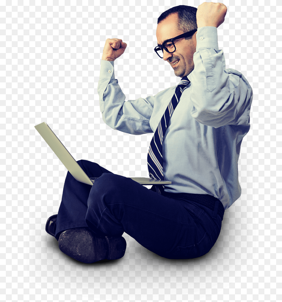 Man With Laptop Happy With Laptop, Accessories, Sitting, Shirt, Person Free Transparent Png