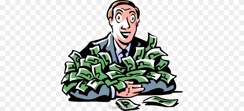 Man With Loads Of Money Royalty Vector Clip Art Illustration, Green, Adult, Person, Male Free Png Download