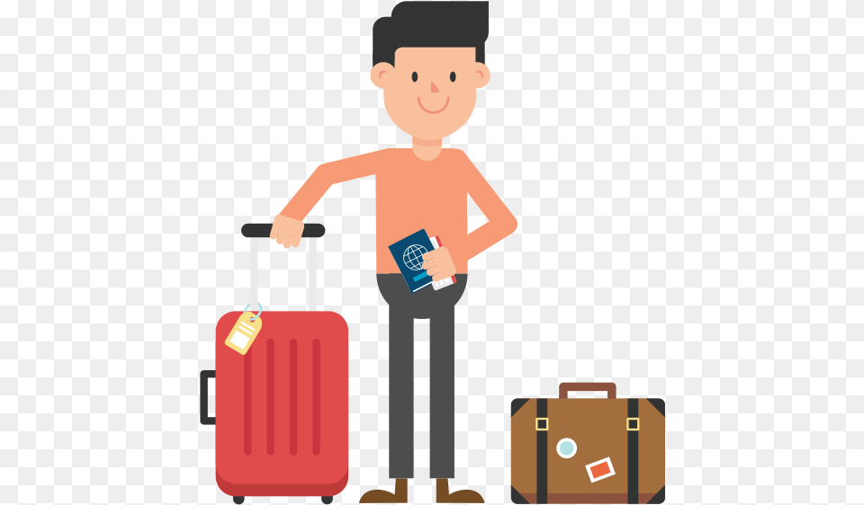 Man With Luggage Cartoon, Baggage, Suitcase, Boy, Child Free Png