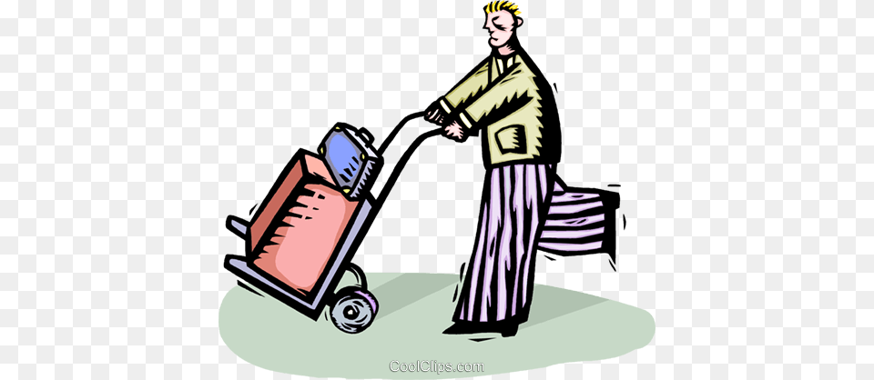 Man With Luggage On A Dolly Royalty Vector Clip Art, Cleaning, Person, Adult, Woman Free Png