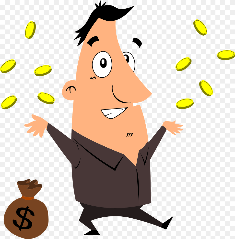 Man With Moneybag And Coins Clipart, Person, Cartoon, Face, Head Free Png