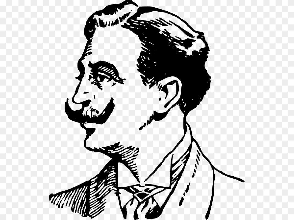 Man With Mustache Illustration, Gray Free Png