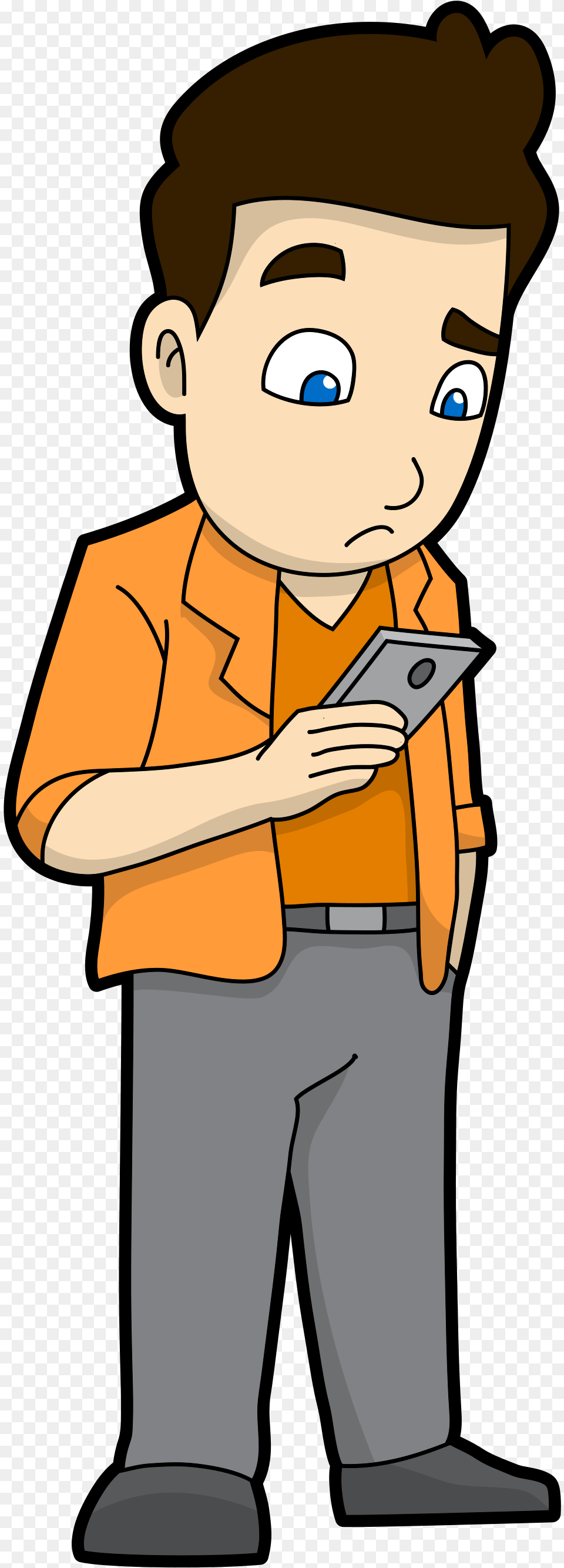 Man With Phone Cartoon, Person, Reading, Face, Head Png