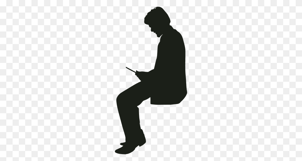 Man With Phone Sitting Silhouette, Adult, Male, Person, Reading Free Png