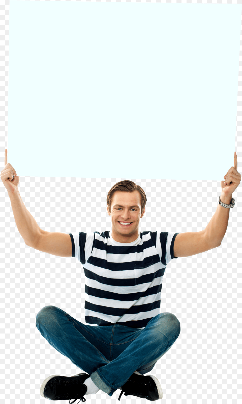 Man With Signboard, White Board, Teen, Sitting, Photography Free Transparent Png