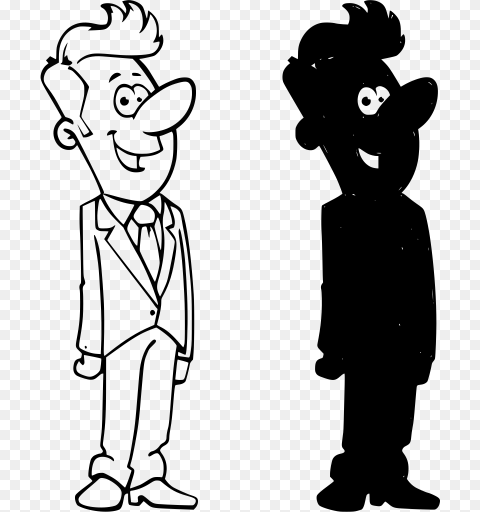 Man With Tie Cartoon, Gray Png Image