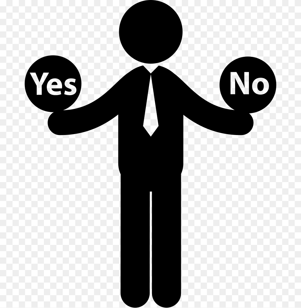Man With Two Options To Choose Between Yes Or No Decision Making Skills, Clothing, Formal Wear, Suit, Cross Free Png