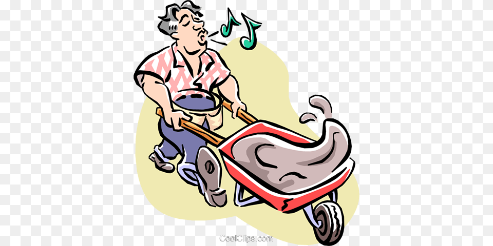 Man With Wheelbarrow Of Cement Royalty Vector Clip Art, Grass, Plant, Person, Face Free Png Download