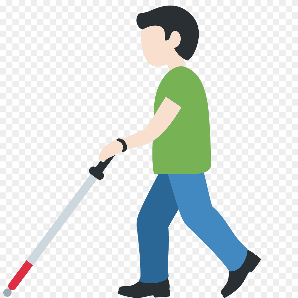 Man With White Cane Emoji Clipart, Walking, Person, Cleaning, Male Png Image